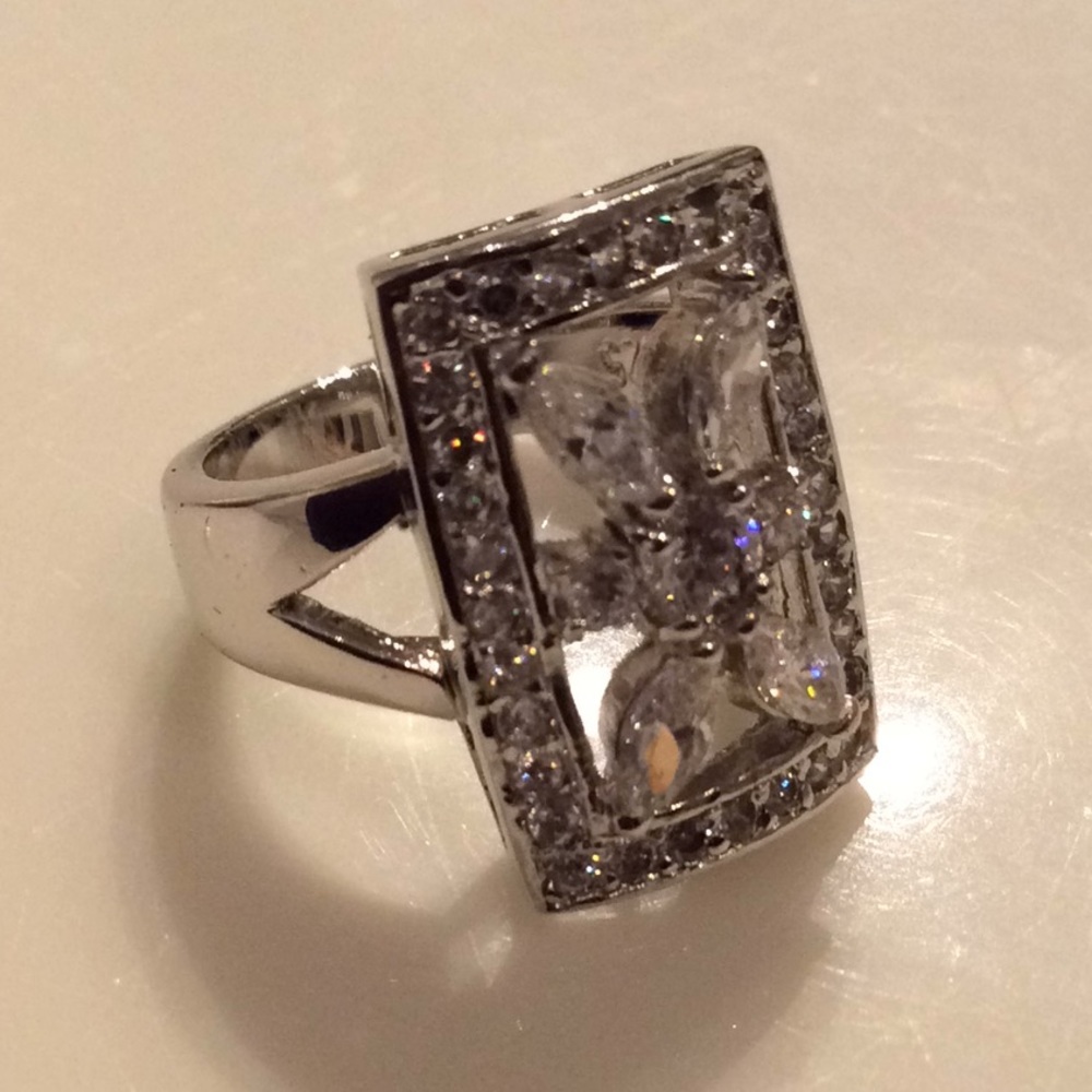 Womens Cz Sterling Silver Rectangular Ring - image 3